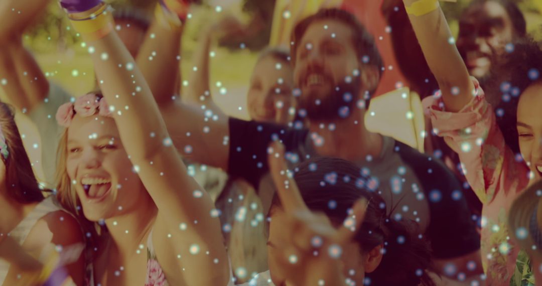 Celebration with Overlayed Virus Graphics Illustrating Health Concept