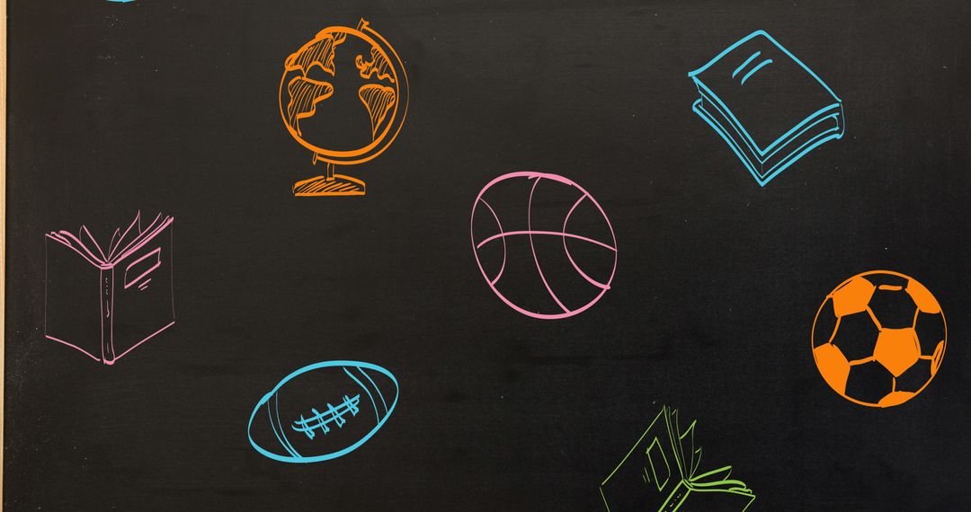 Educational Icons on Chalkboard for School Learning Themes