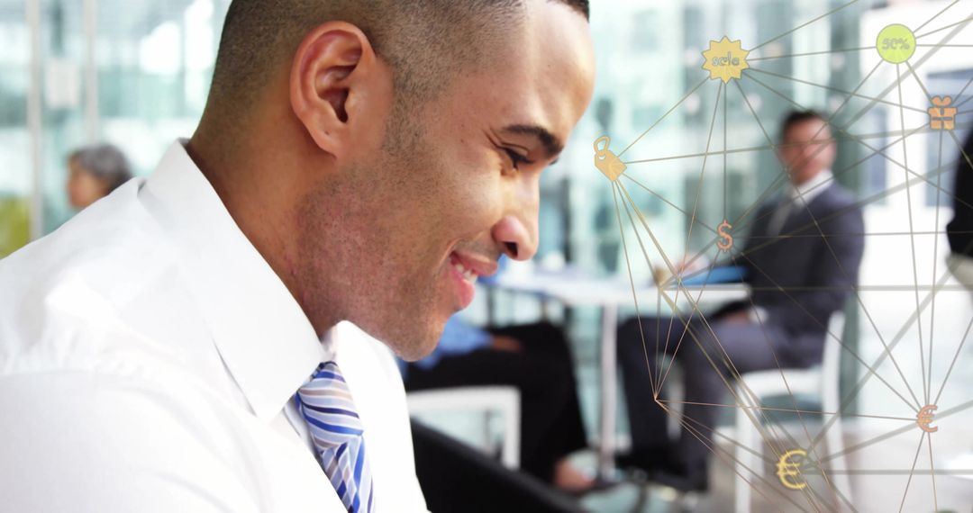 Businessman Engaged with Global Digital Network Overlay