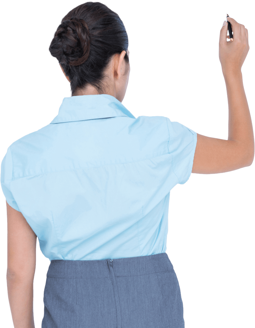 Back View Teacher Writing with Pen on Transparent Background