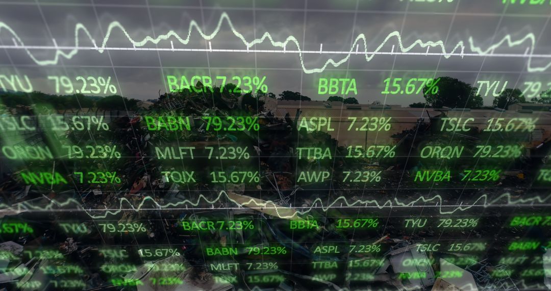 Data Overlay on Junkyard Illustrating Technology Impact on Environment