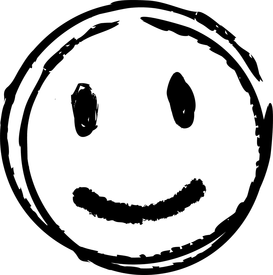 Hand-Drawn Smiley Face with Sketched Brush Strokes on Transparent Background