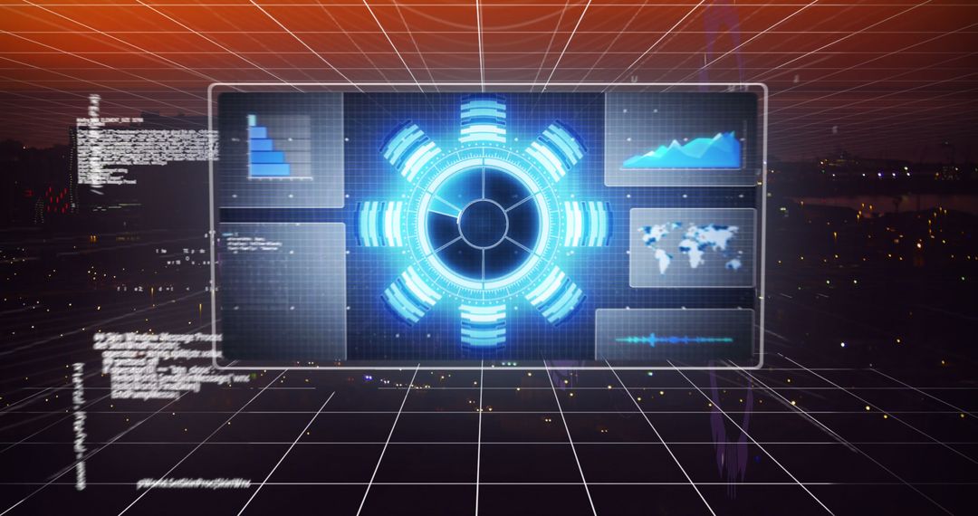 Futuristic Data Interface Over City Skyline