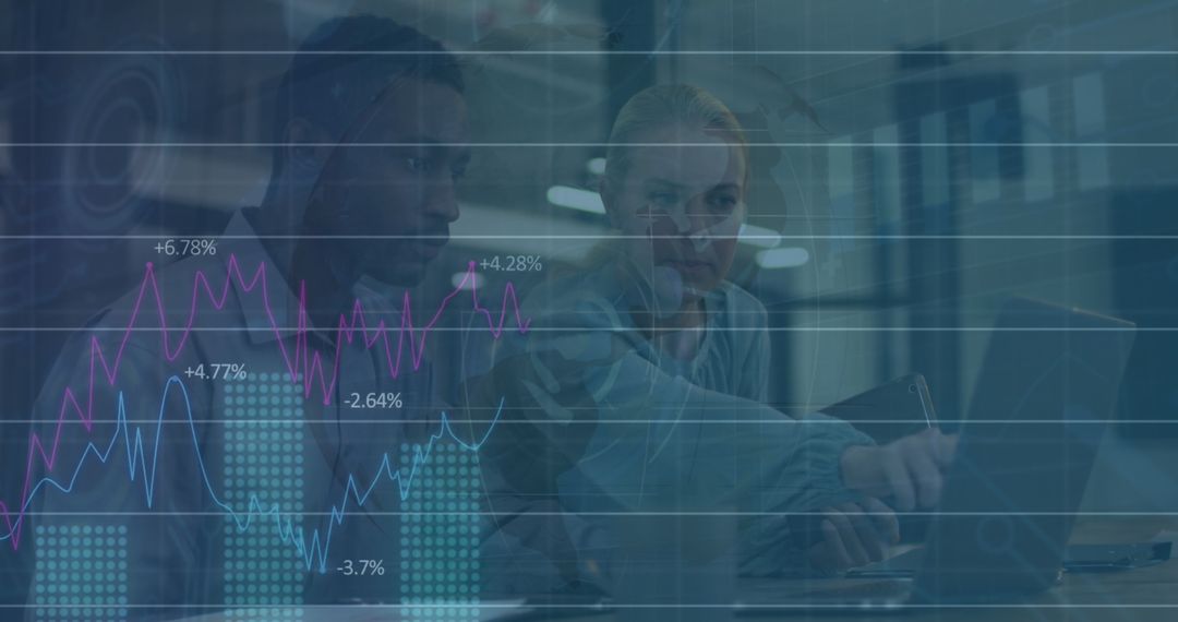 Business Team Analyzing Financial Graphs on Laptop for Progress Planning