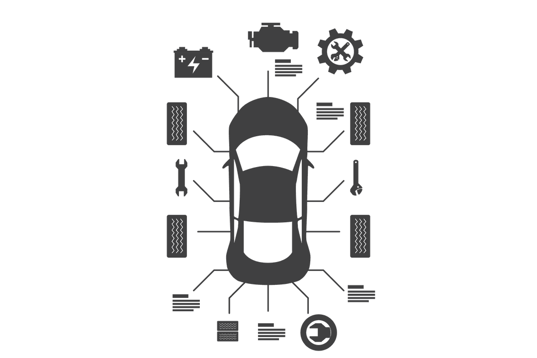 Car Parts and Mechanics Concept on Transparent Background