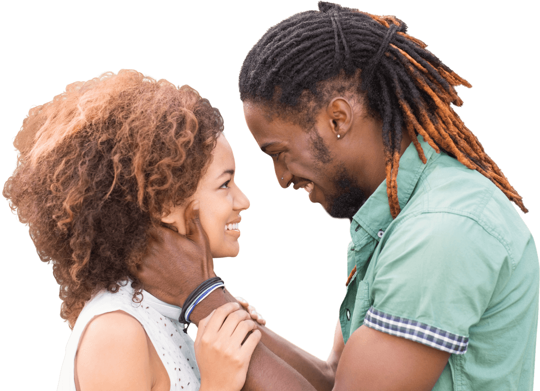 Happy Couple Smiling Face to Face on Transparent Background