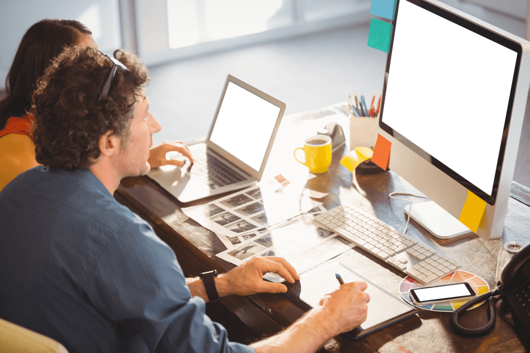 Professional Workspace with Technology and Collaboration in Office