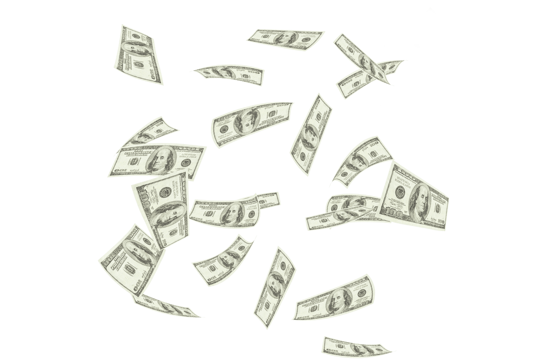 American Dollar Bills Flying on Transparent Background Illustration