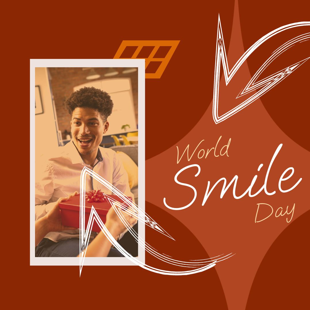 World Smile Day Celebration with Smiling Man and Arrows Design