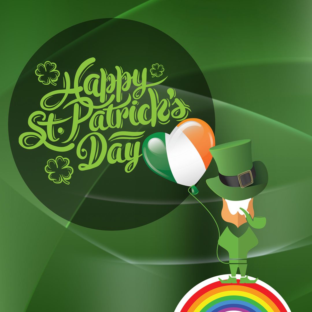 St. Patrick's Day Leprechaun with Shamrocks and Greeting