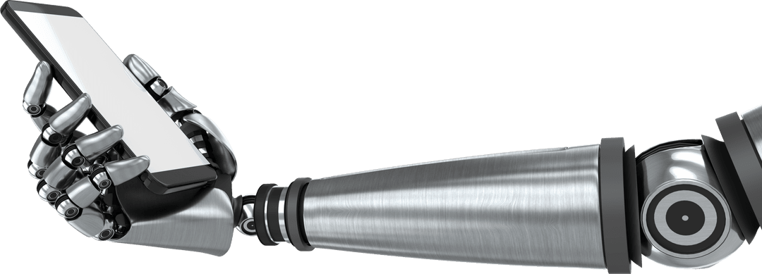 Transparent Robotic Arm Holding Smartphone in Technological Concept