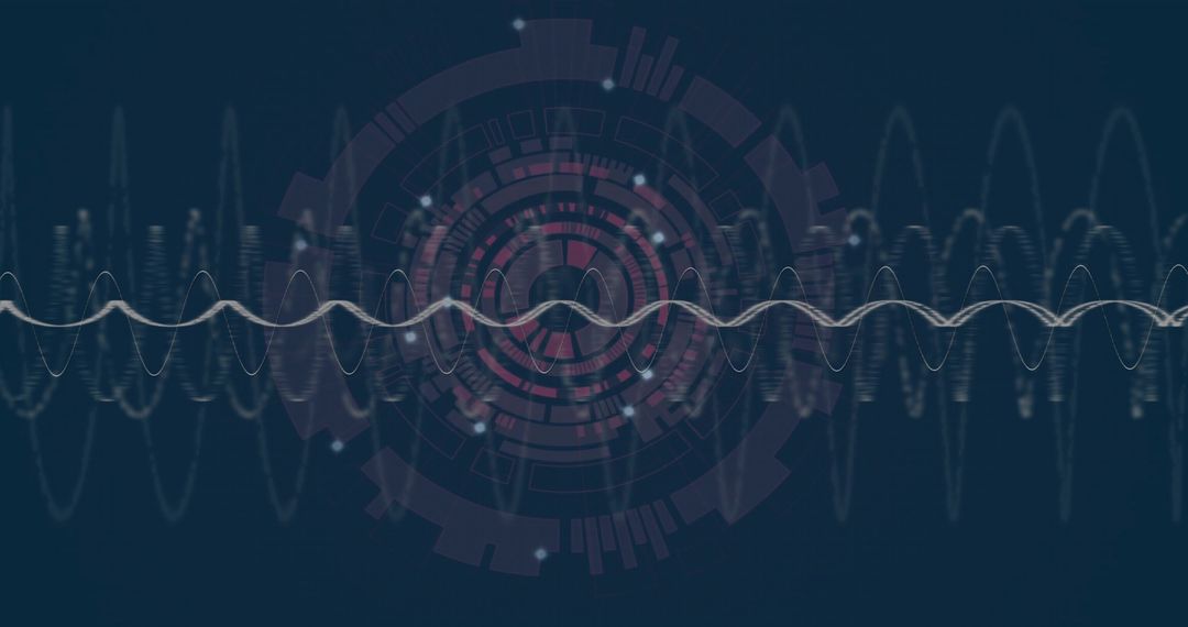 Futuristic Digital Interface with Rotating Elements and Waveform