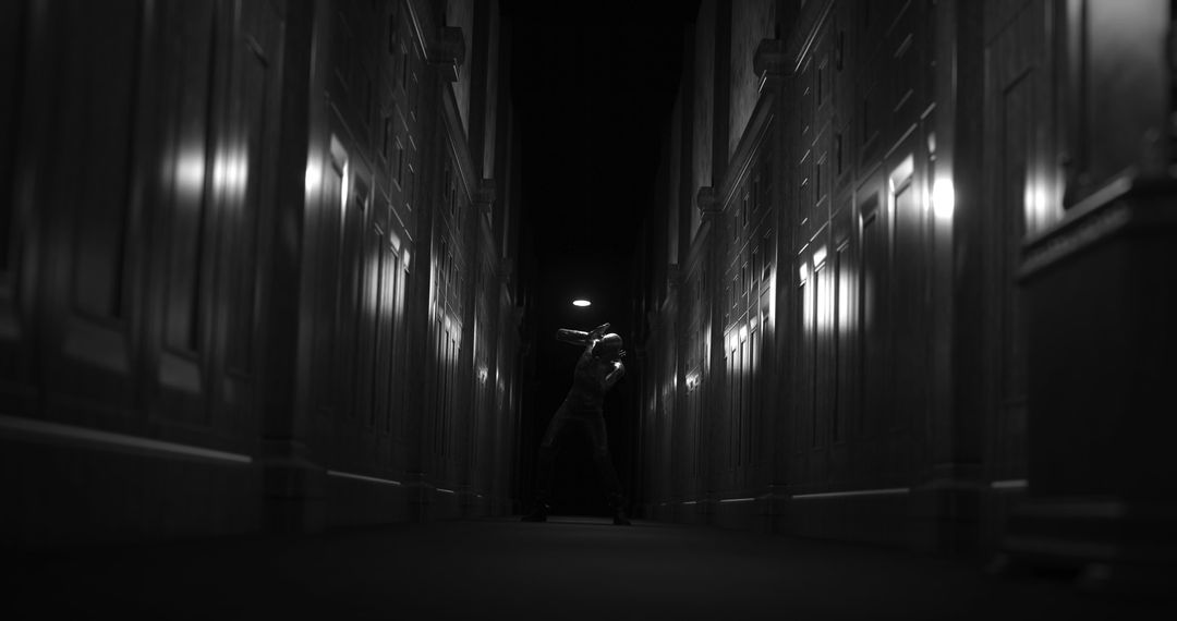 Terrifying monster in dimly lit corridor