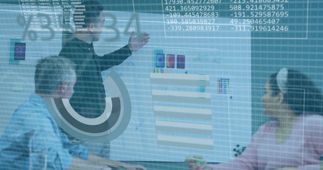 Business Team Presenting Data with Digital Overlay Technology