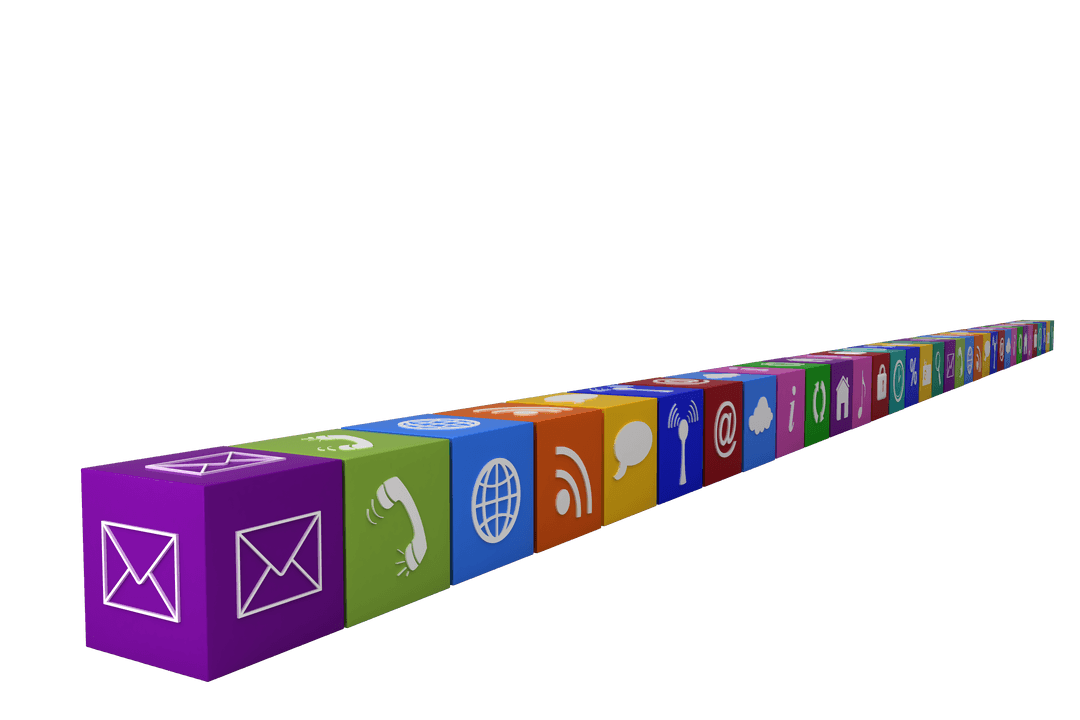 Transparent Row of Digital Media Icons for Social Networking