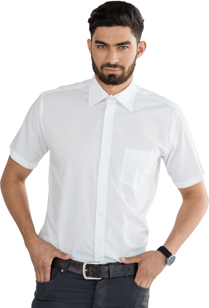 Transparent Portrait of Handsome Man Posing in Casual White Shirt
