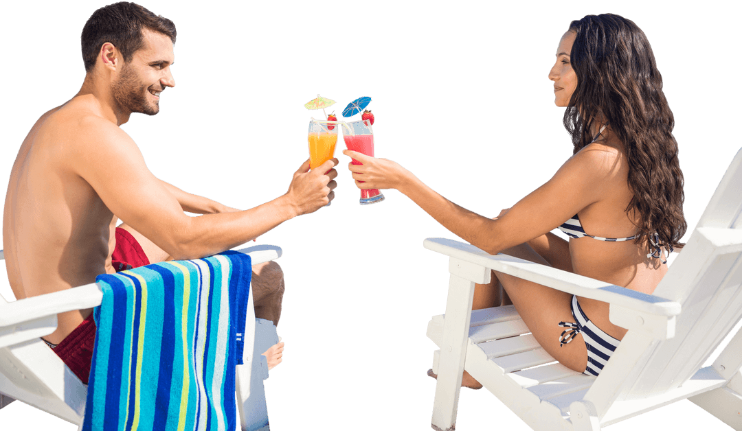 Happy Couple Toasting Drinks on Transparent Background