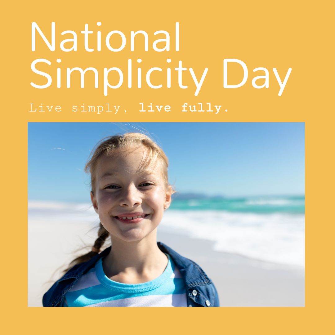 Joyful Girl Celebrating National Simplicity Day on a Sunny Beach
