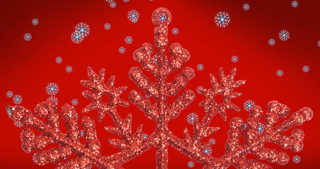 Glistening Snowflake with Snowfall on Red Winter Background - Free Images, Stock Photos and Pictures on Pikwizard.com