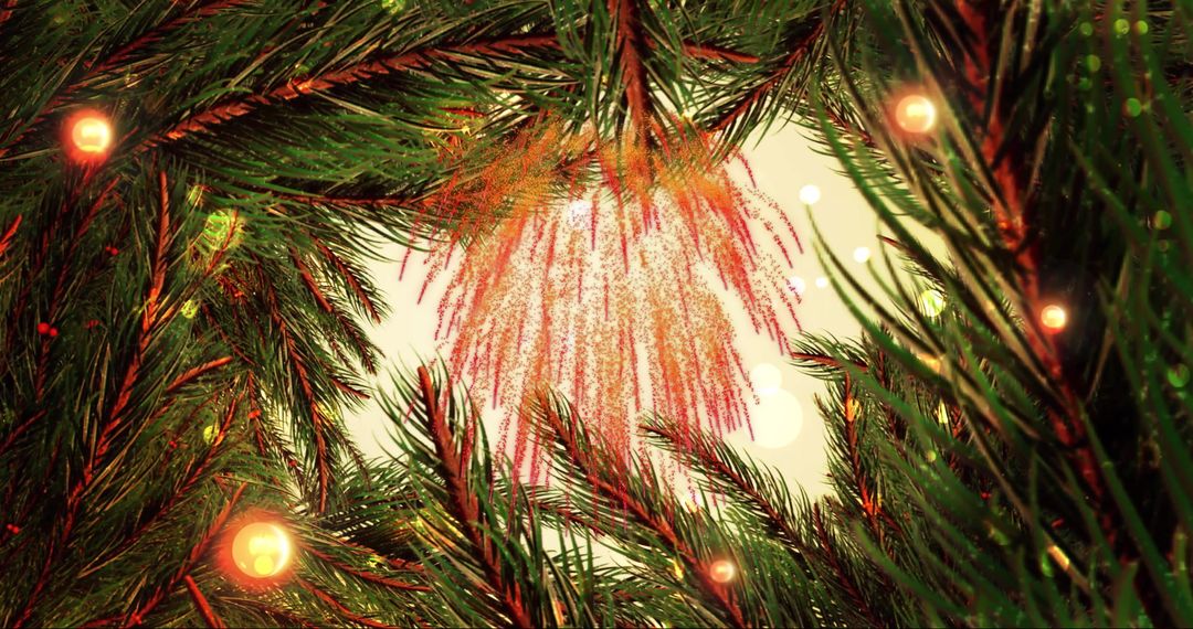 Festive Fireworks with Fir Tree and Lights