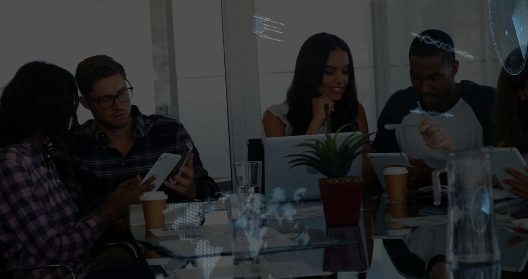 Diverse Team Brainstorming with Technology in Modern Office