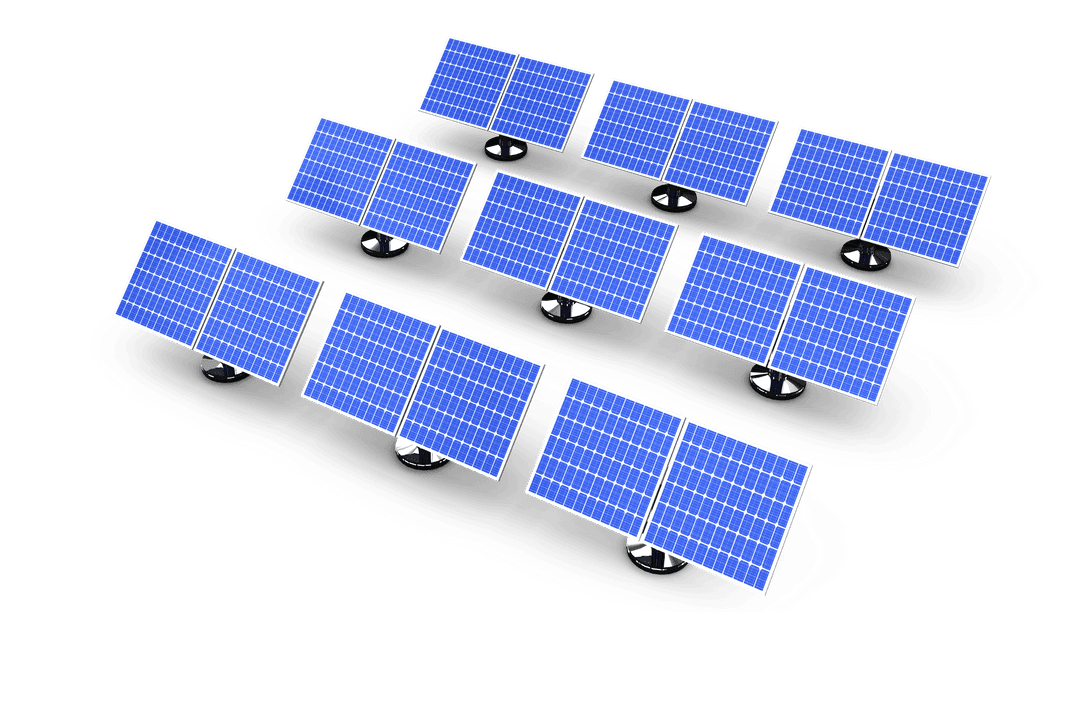 Digital Transparent Illustration of Multiple Blue Solar Panels in Array