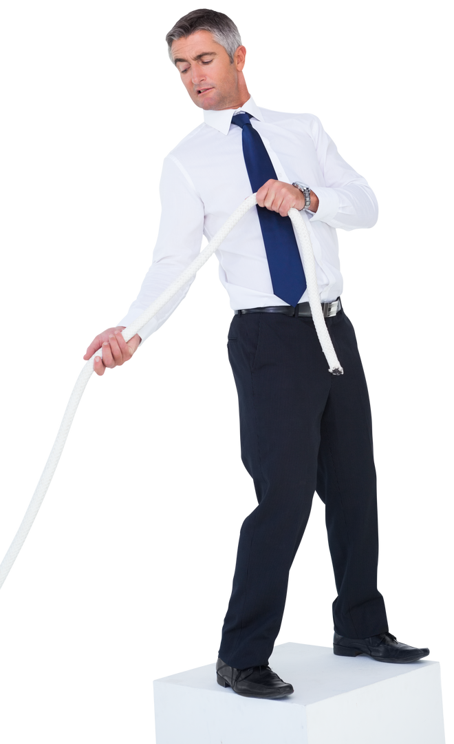 Confident Businessman Pulling Rope and Standing on Transparent Background - Download Free Stock Images Pikwizard.com