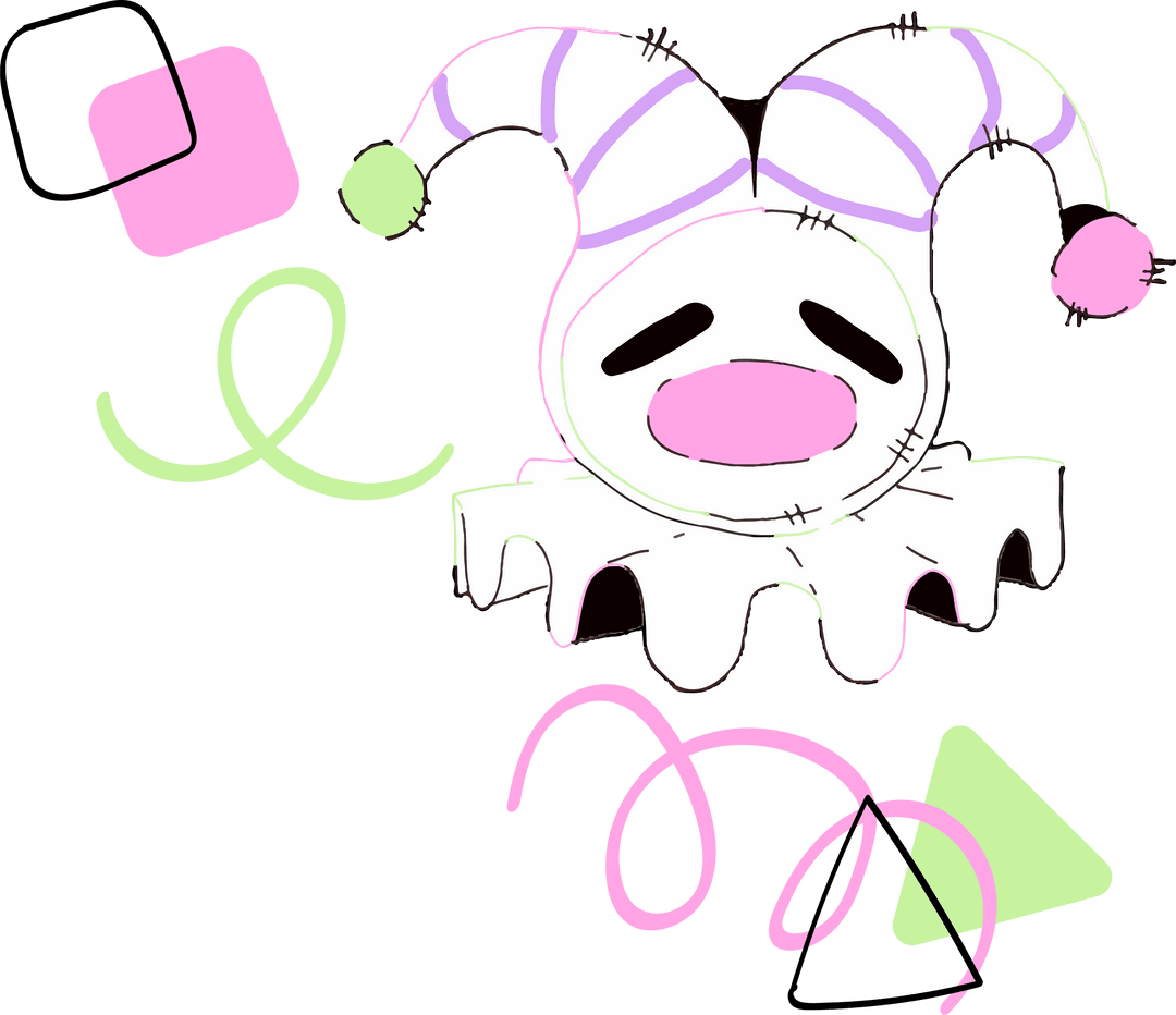 Abstract Pastel Jester Head Floating on Transparent Background