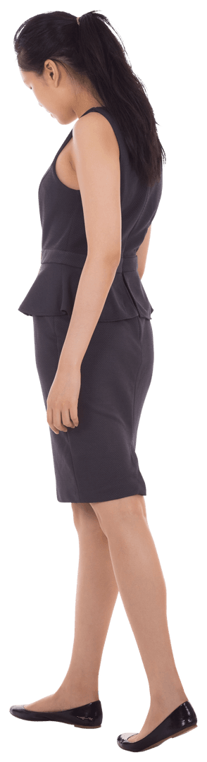 Transparent Businesswoman Walking in Formal Attire Side View