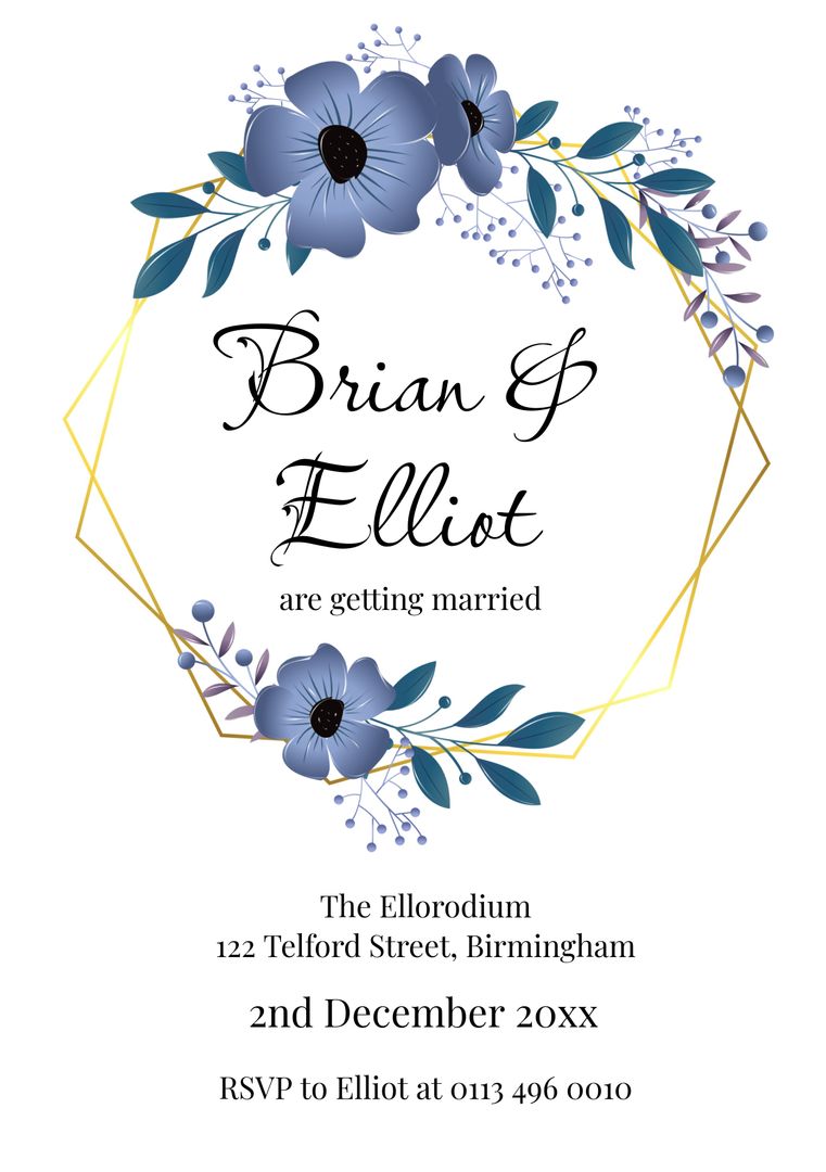 Floral Wedding Invitation Template with Hexagonal Frame - Download Free Stock Templates Pikwizard.com