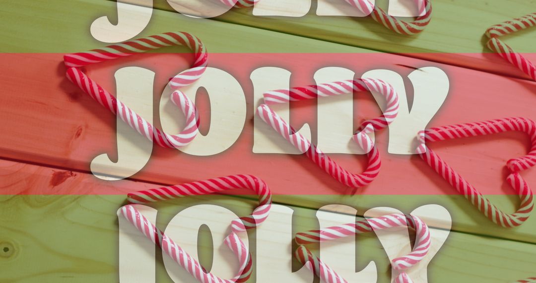 Jolly Text Over Red and Green Stripes with Christmas Candy Canes - Free Images, Stock Photos and Pictures on Pikwizard.com