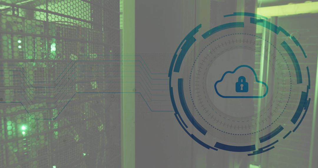 Futuristic Cloud Security Over Server Room Illustration