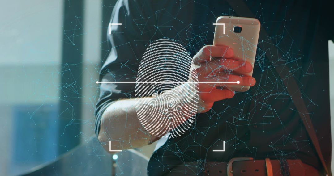 Businessman Using Smartphone with Digital Fingerprint Access Concept