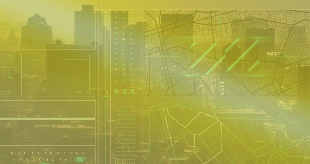 Futuristic Digital Navigation Overlaying Modern Cityscape