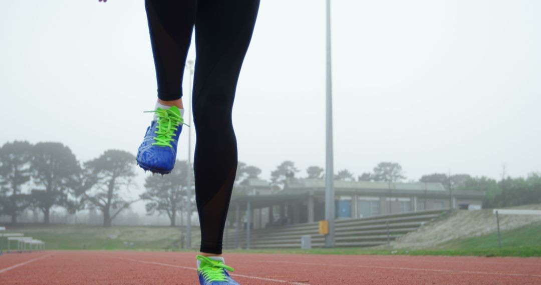 Athlete Warming Up on Track in Morning Fog - Free Images, Stock Photos and Pictures on Pikwizard.com