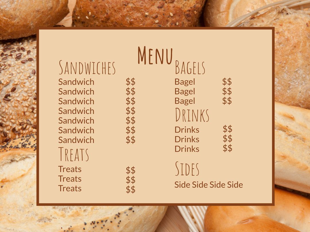 Bakery Menu Template with Bread Background and Cozy Aesthetic - Download Free Stock Templates Pikwizard.com