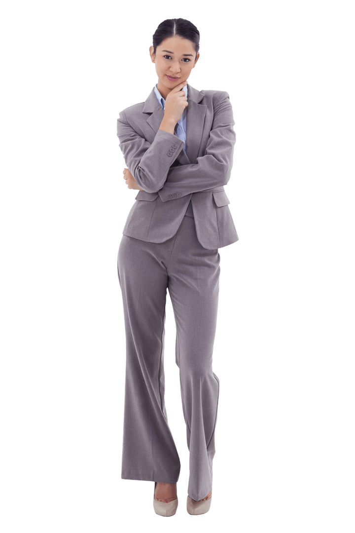 Transparent Woman in Business Suit Posing Thoughtfully