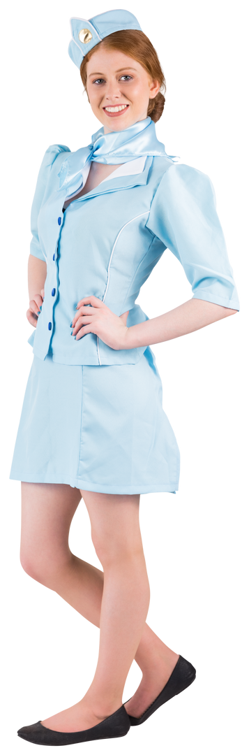 Confident Transparent Female Air Hostess in Blue Uniform Smiling - Download Free Stock Images Pikwizard.com