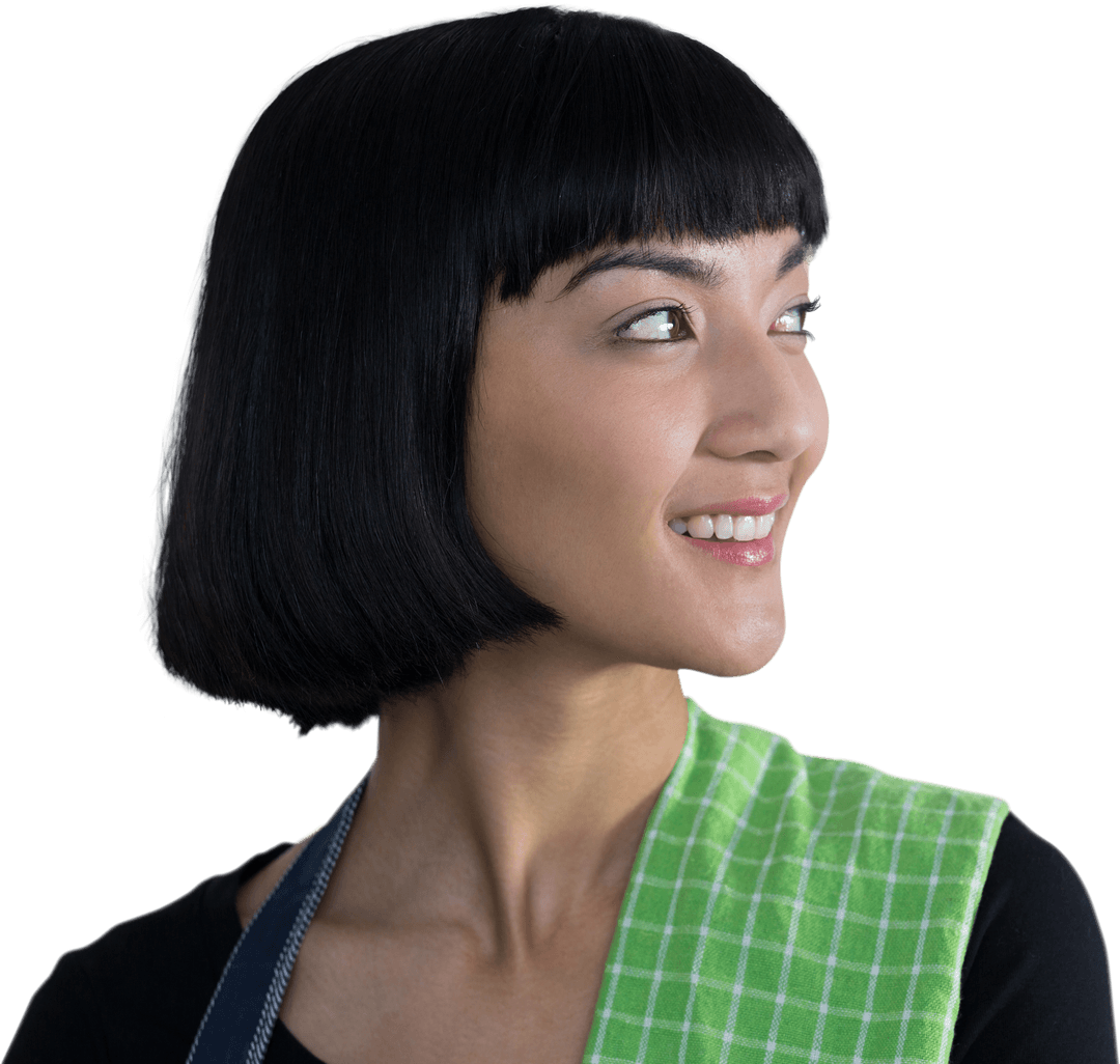 Caucasian Woman in Apron Smiling on Transparent Background