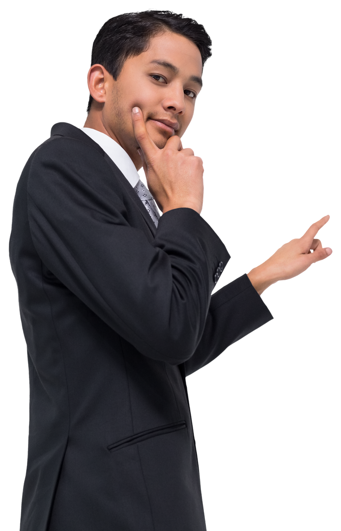 Young Businessman Pointing at Virtual Interface on Transparent Background - Download Free Stock Images Pikwizard.com