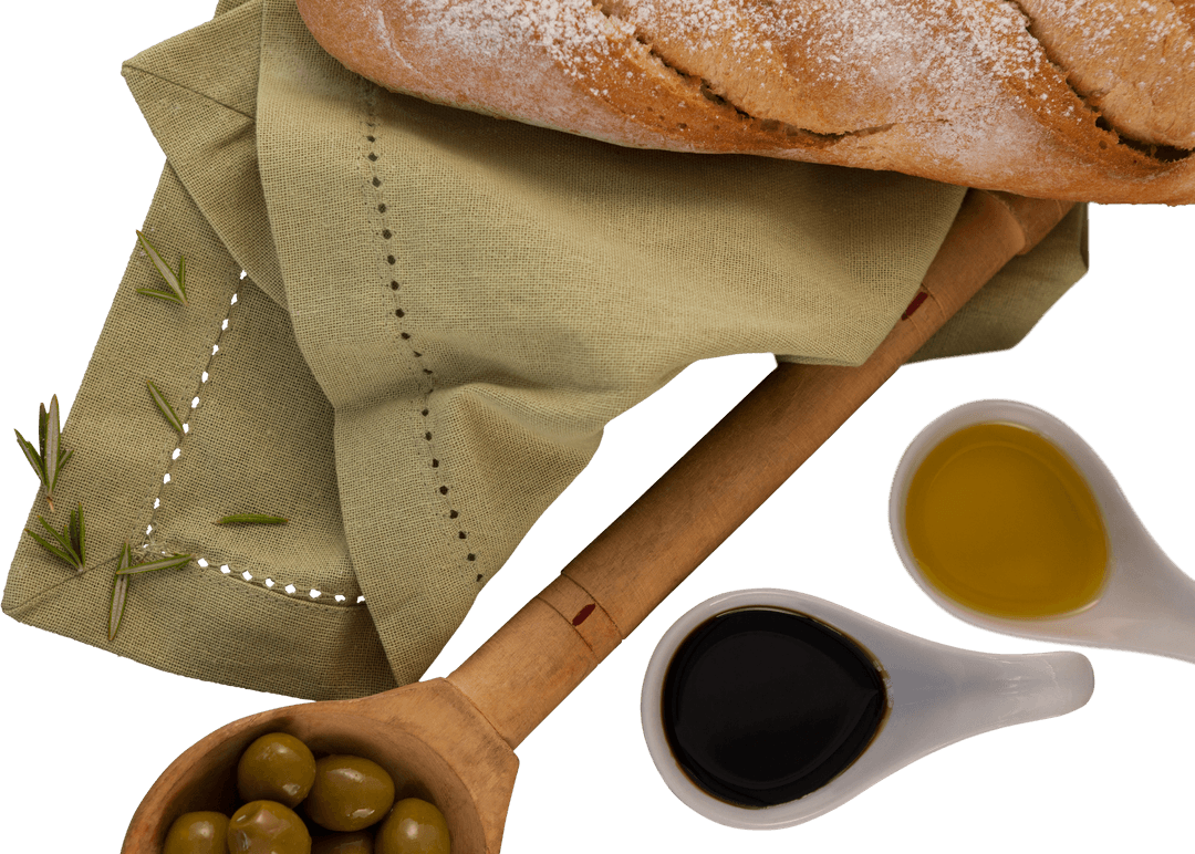 Transparent Bread and Olive Oil with Olives and Vinegar