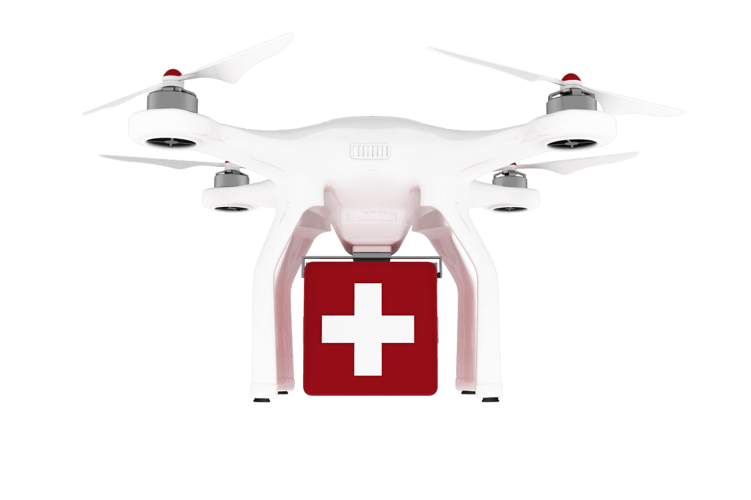 Advanced Drone Delivery of First Aid Kit on Transparent Background