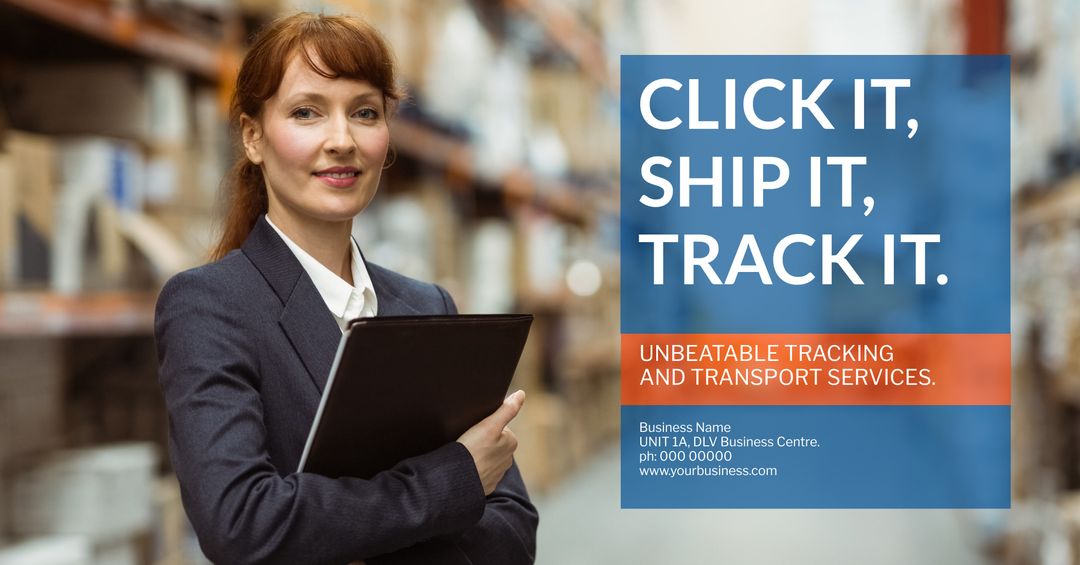 Confident Woman Showcasing Logistics Solutions