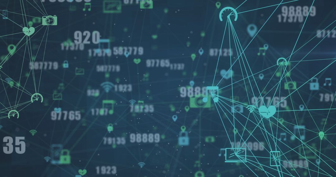 Digital Network with Icons and Numbers on Blue Background