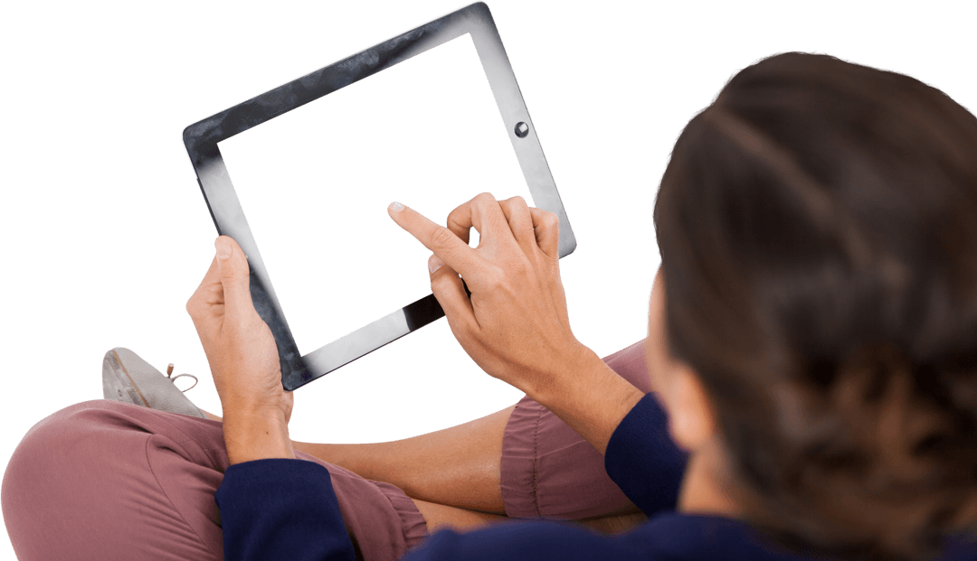 Transparent View Businesswoman Interacting with Tablet