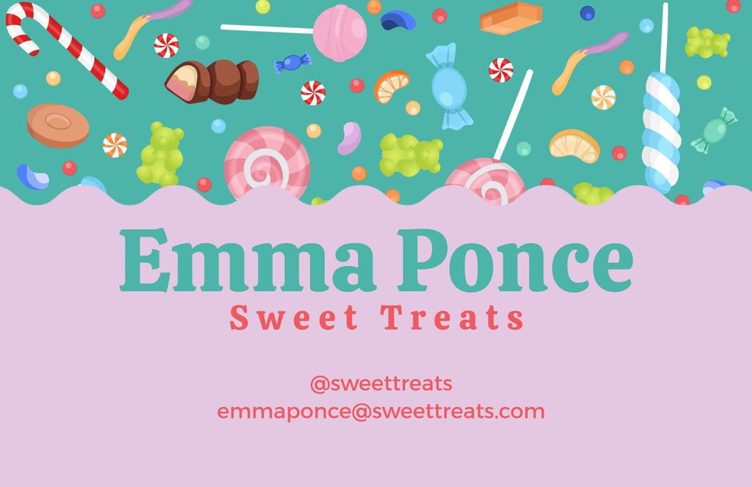 Colorful Business Card Template for Emma Ponce's Sweet Treats Shop - Download Free Stock Templates Pikwizard.com