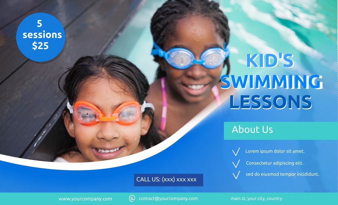 Smiling Kids Enjoy Swimming Lessons in Pool - Download Free Stock Templates Pikwizard.com