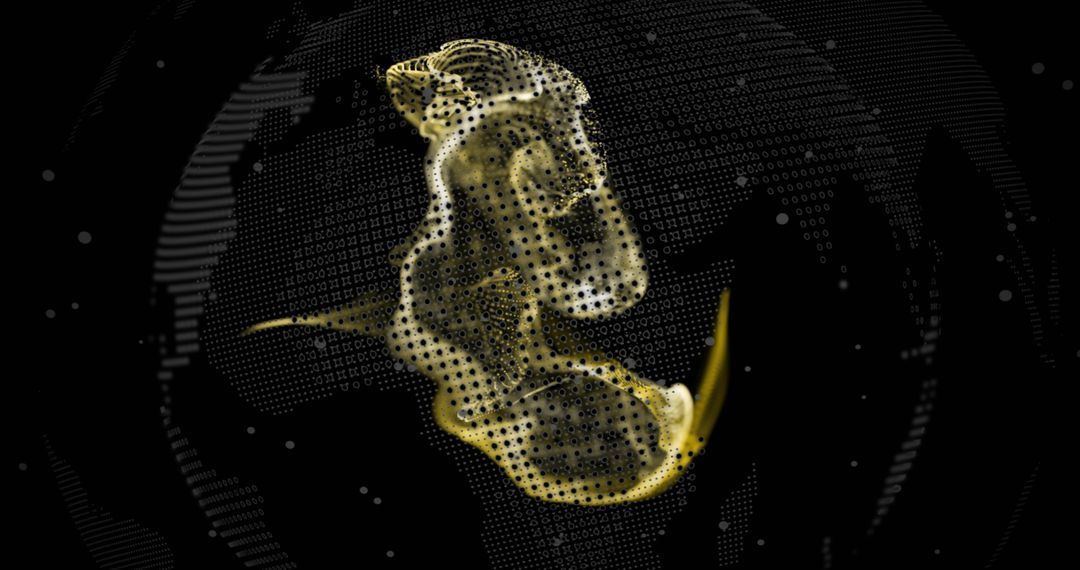 Golden Particle Vortex Floating Over Digital Globe Grid for Futuristic Data Visualization
