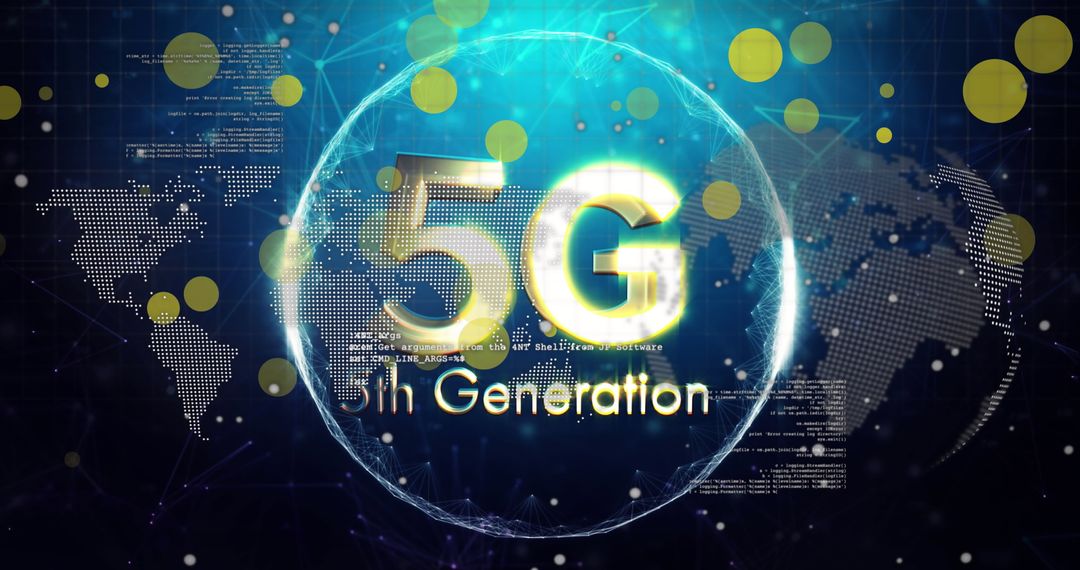 5G Global Network Concept with Digital World Map and Blue Background