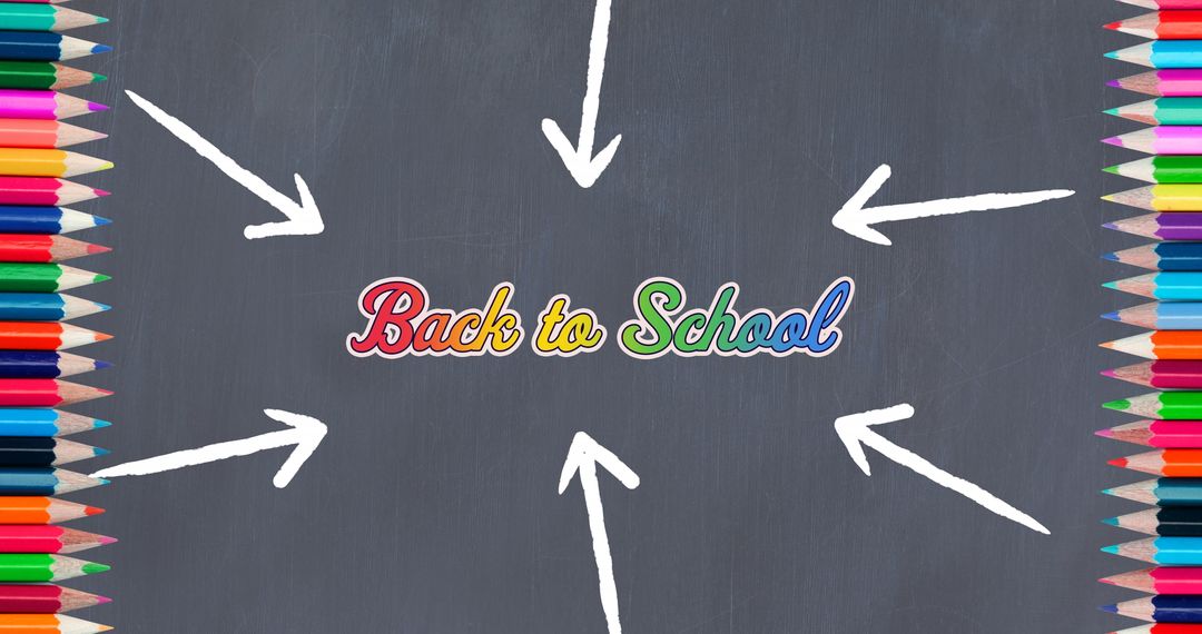Colorful Arrows Point to 'Back to School' over Gray Chalkboard